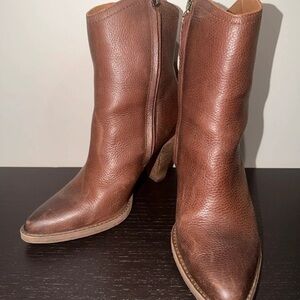 Women's Brown Leather Pointed Mid-Heel Ankle Boots